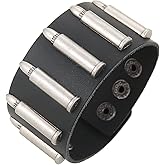 HZMAN Leather Bullet Bracelets for Men Gothic Punk Wide Cuff Bracelet Adjustable Handmade Black Leather Wristband Bracelet Jewelry Gift