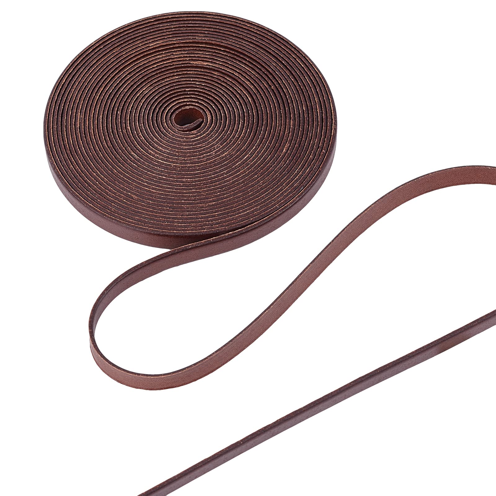 GORGECRAFT 5.5Yds 8mm Flat Genuine Leather Cord String Leather Shoelace Boot Lace Strips Cowhide Braiding String Roll for Jewelry Making DIY Craft Braided Bracelets Belts Keychains(Coconut Brown)