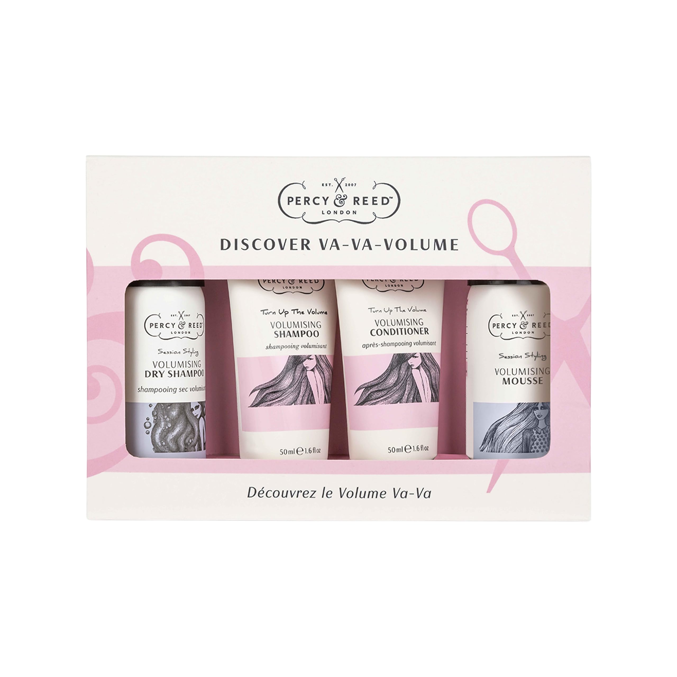 Percy & Reed Turn Up The Volume Discover Va-Va-Volume Kit – Includes Volumising Dry Shampoo, Shampoo, Conditioner & Mousse. Lightweight Formula for Full & Bouncy Hair. Travel Size, 4 x 50ml