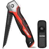HAUTMEC Folding Drywall Saw with Holster, 7TPI Triple-Ground Keyhole Jab Saw with High-Carbon Steel Blade, Black Rust-Resistant Coating &amp; Non-Slip Rubber Grip, for Drywall, Plywood &amp; PVC &ndash; HT0415