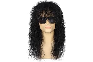 Wallden Hair 70s 80s Costume Wig for Men Women Glueless Wear and Go Wig Heat Resistant Halloween Party Wigs Long Curly Male Heavy Metal Rocker Wig …