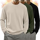 Velvelhall 3 Pack Men's Big and Tall Thermal Shirts Fleece Lined Long Sleeve Crew Neck T-Shirt Loose Fit Casual Pullover Tops