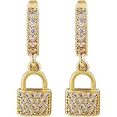 Ornaland Dangle Hoop Drop Earrings for Women Clear Cubic Zirconia Earrings Padlock Pendant Charms Huggie Earrings Fashion Dangling Circle Earrings Stud Jewelry Gift