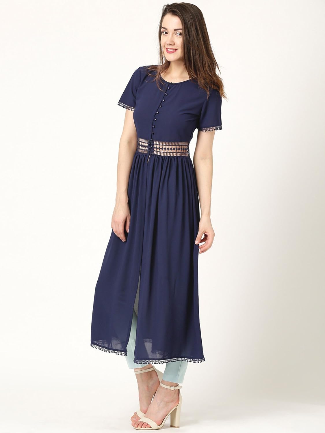 marie claire women navy solid maxi top (mc10209)