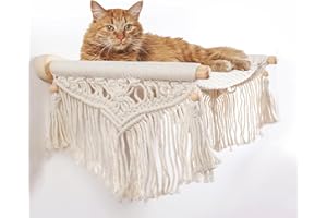 nets Tribe Macrame Cat Wall Shelves & Hammock - Comfy Cat Beds with Window Perch for Indoor Fun, Sleeping & Climbing,Maximum Hold Up to 30lb (Beige White - Cotton Rope)