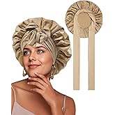 Satin Bonnet for Sleeping Women Silk Sleep Bonnet for Curly Hair Wrap with Elastic Tie Band Night Cap Coffee