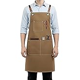 ursapela Canvas Work Aprons for Men Women with 3 Pockets Heavy Duty Crossback Kitchen Chef Apron for Cooking Grilling Barista