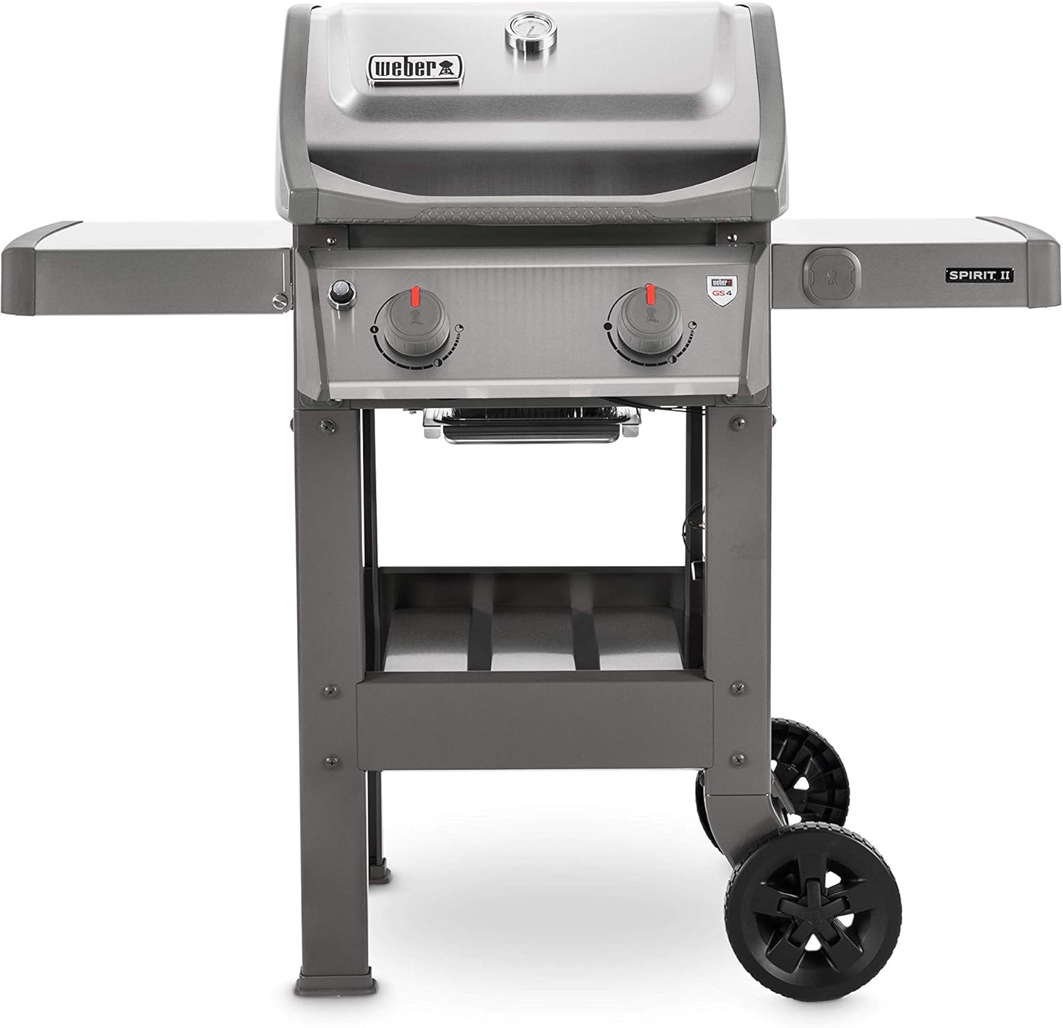 Weber 44000179 Gasgrill Spirit II S-210 mit GBS, Edelstahl Gehäuse, 2 Edelstahlbrenner, GS4 Hochleistungs-Grillsystem, klappbare Seitentische