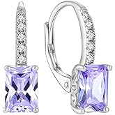 FJ Princess Cut Dangle Drop Earrings 925 Sterling Silver Leverback Square Solitaire Earrings Birthstone Jewelry for Women