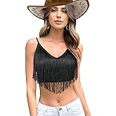 Womens Fringe Western Cowgirl Crop Top - Country Concert Outfit Tassel Hem Tank Nashville Festival Rodeo Shirt