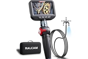 Ralcam Two-Way Articulating Borescope, 0.33in Industrial Inspection Endoscope Camera with Light, 4.3inch HD Waterproof Flexible Articulated Snake Scope Probe for Mechanic Automotive Engine Wall