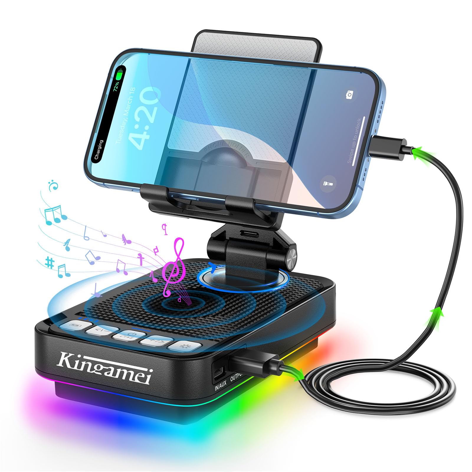Photo 1 of Kingamei Gift for Men Women, 4 in1 Call Phone Stand with Wireless Bluetooth Speaker and Power Bank (5000mAh) & Colorful Ambient Light, Charging Bank for iPhone/Android, Birthday Gifts for Dad Mom
