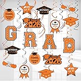 JOYMEMO 30 Pieces Orange and Black Graduation Hanging Swirls Decorations 2026 - Congrats Grad Favors for High School College Class of 2026 Graduation Party Supplies