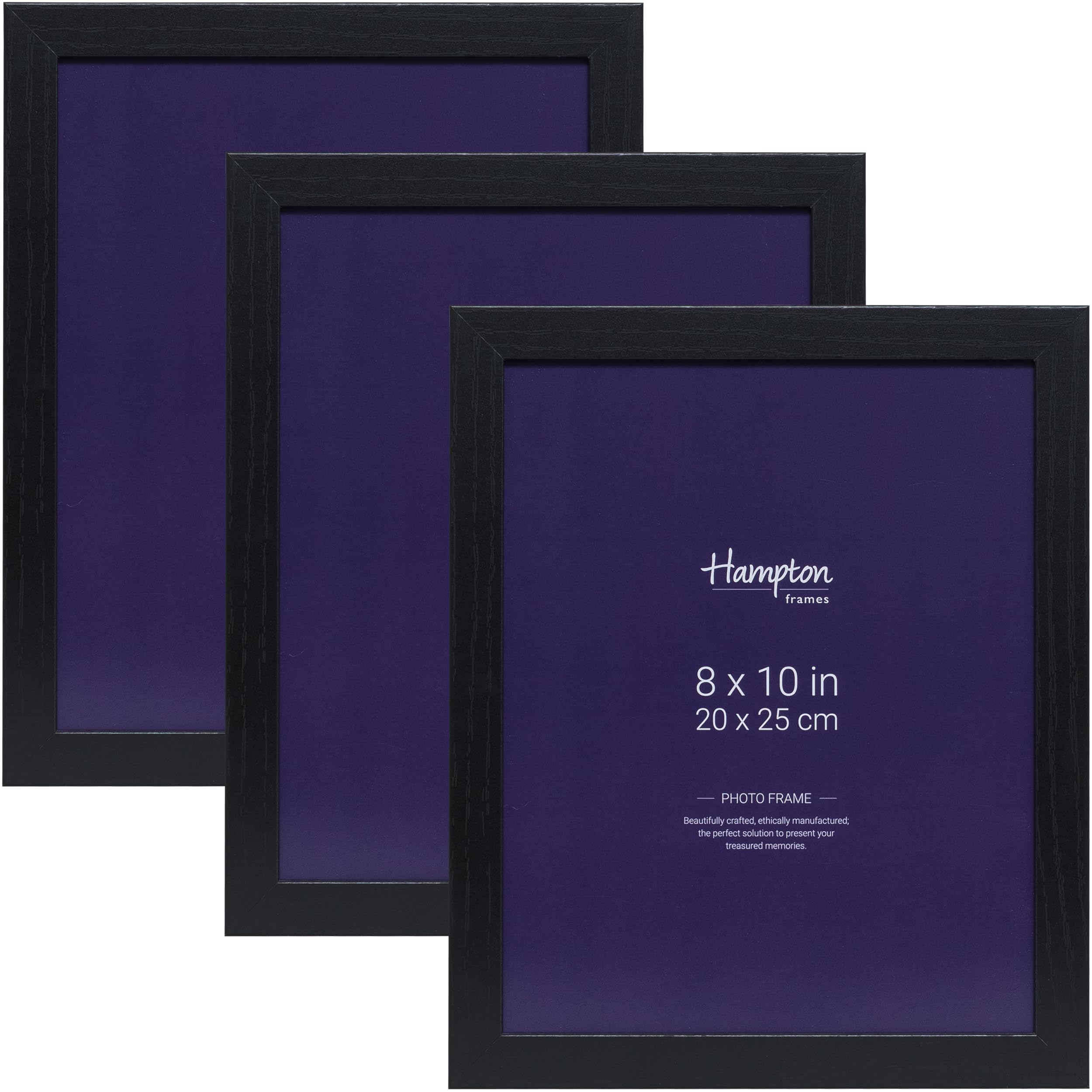 Hampton Frames OXFORD 8x10 (20x25cm) Pack of 3 Black Picture Frame Acrylic (Non-Glass) OXF810NGX-3PK