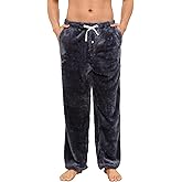 Vulcanodon Mens Plush Warm Pajama Pants, Fluffy Soft Fleece Sleep Pant with Pockets Lounge Pj Bottoms for Men
