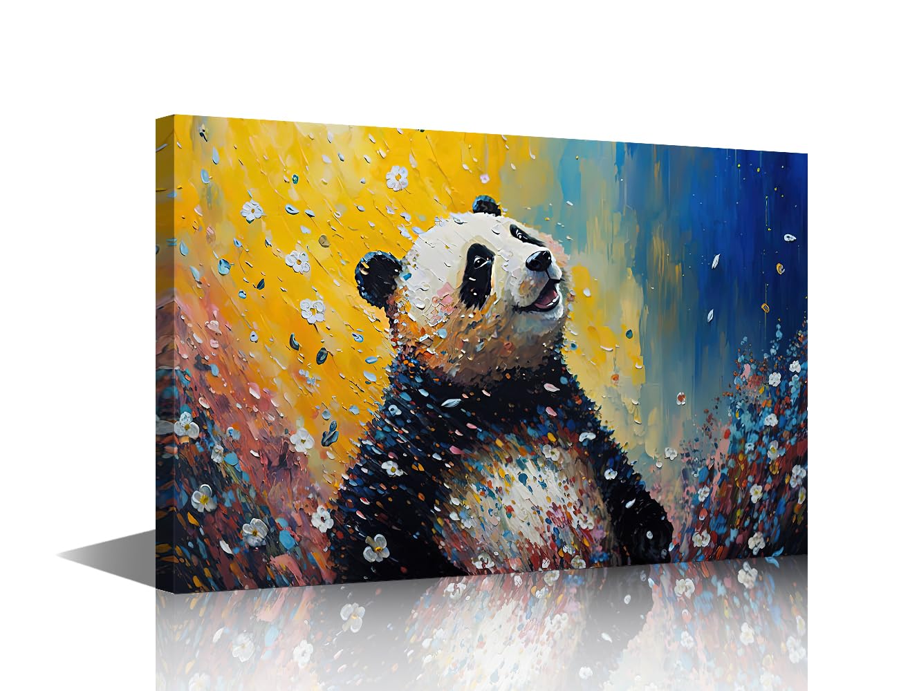 TISHIRON Canvas Art Wall Decor Illustration of Cute Animal Oil Painting Animal Wallpaper Panda Prints Poster for Living Room Children Room Wall Art Decor Framed Ready to Hang 24"x16"