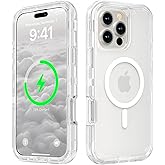 Follaroma for iPhone 16 Pro Max Case, Compatible with MagSafe, Heavy Duty Shockproof Protection Phone Cases, Anti-Drop, Dual Layer Transparent Magnetic Phone Case for iPhone 16 Pro Max, 6.9", Clear