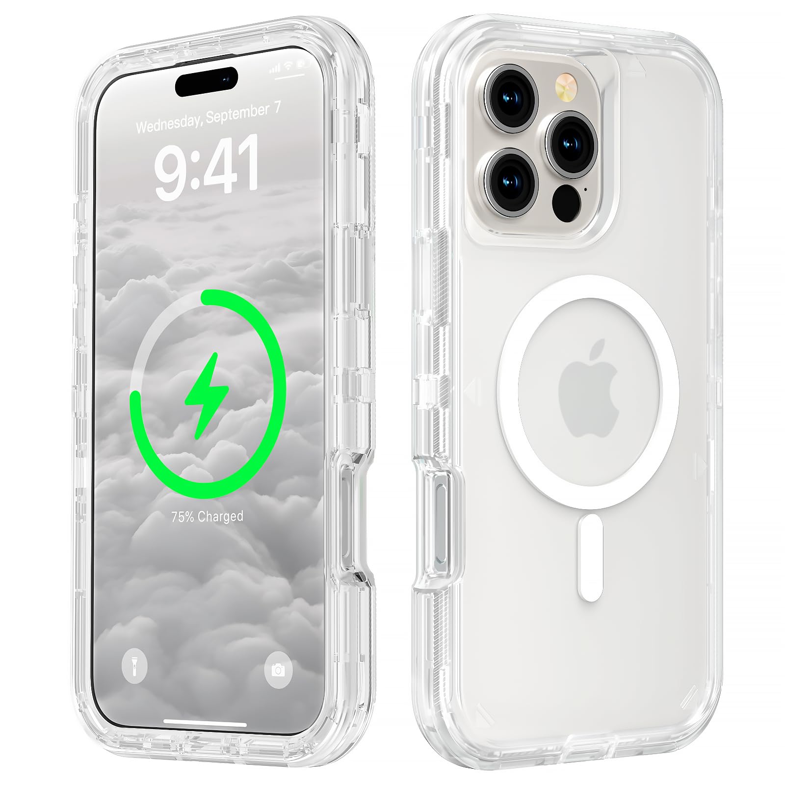 Follaroma for iPhone 16 Pro Max Case, Compatible with MagSafe, Heavy Duty Shockproof Protection Phone Cases, Anti-Drop, Dual Layer Transparent Magnetic Phone Case for iPhone 16 Pro Max, 6.9", Clear