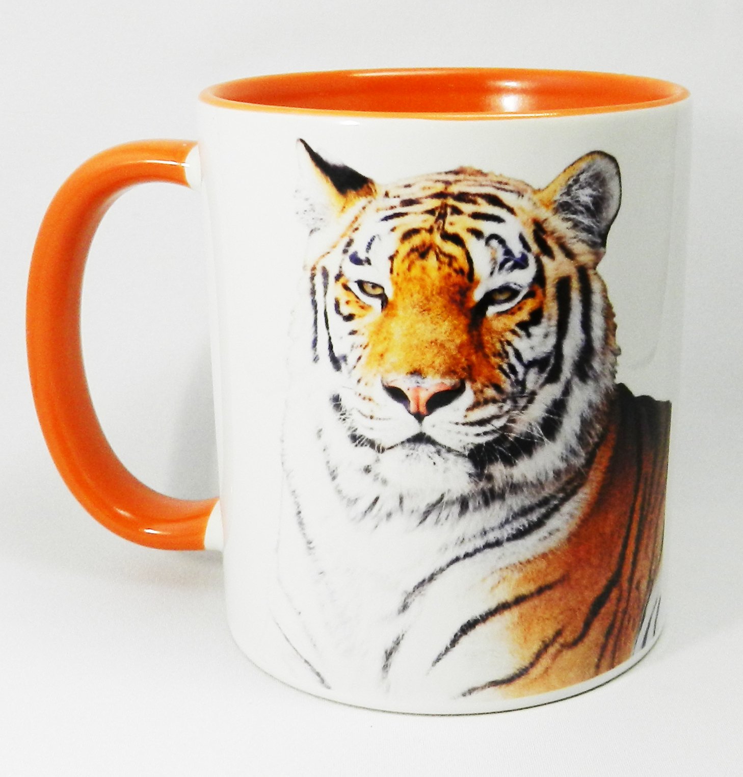 Half a Donkey Tiger Ceramic Mug with Orange Glazed Handle and Inner 310ml