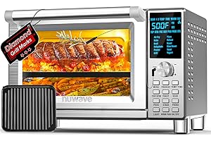 NUWAVE Bravo XL Air Fryer Convection Toaster Oven Countertop, 112-in-1 Smart Grill Combo with Original Flavors & Marks, Adjustable Heating Zones for Pizza, Roast, Bake, 50-500°F, Stainless Steel, 30QT