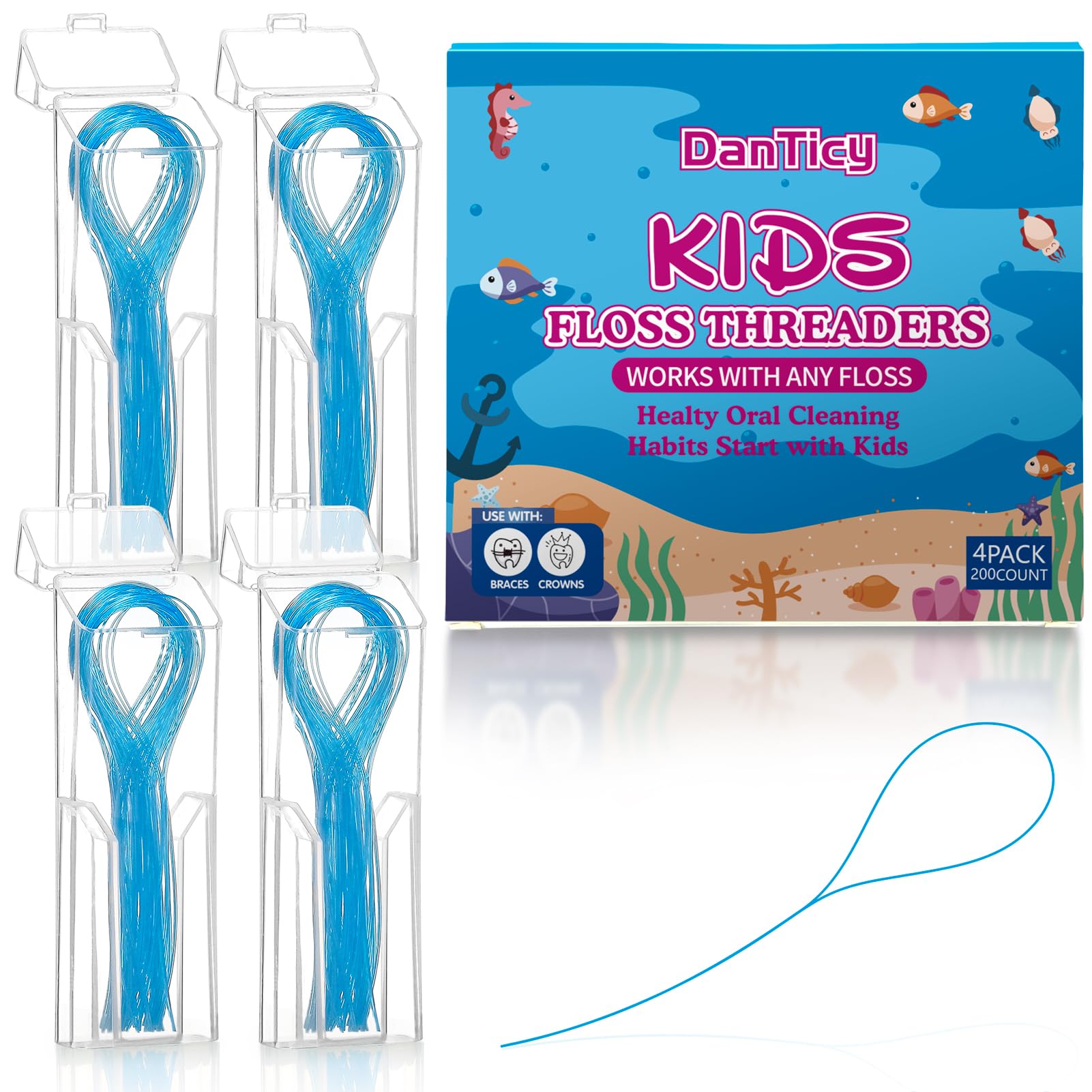 Photo 1 of Preteen Kids Floss Threaders, Deep Clean Orthodontic Threader Floss for Braces, Bridges, and Implants 200PCS (4Pack)