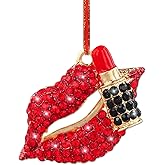 JUESMOS Red Lips Christmas Ornaments Metal Hanging Ornaments for Christmas Tree Decorations Crystal Xmas Ornament with Rhinestones Xmas Lips Ornament Keepsake Gifts for Women Girls