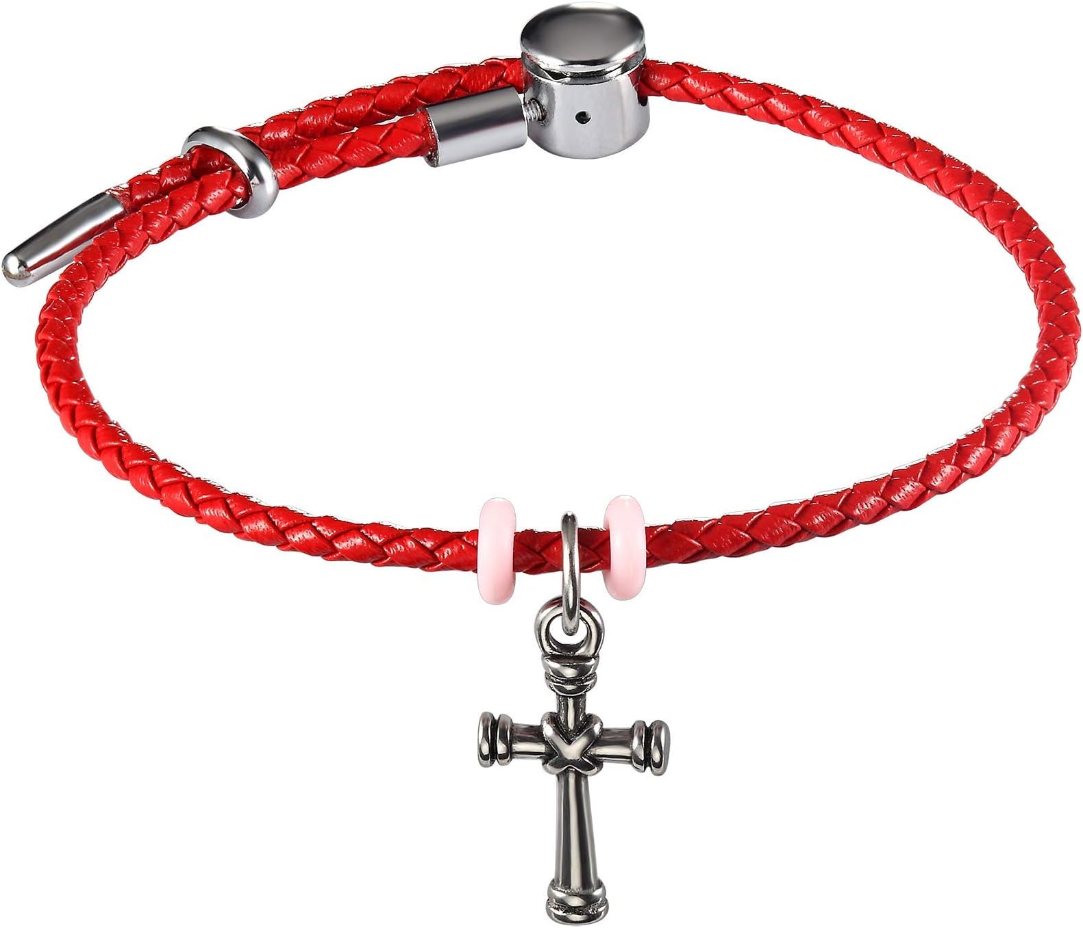 CHOMAY Leather Bracelet for Women Compatible with Pandora Beads DIY Adjustable Stainless Steel