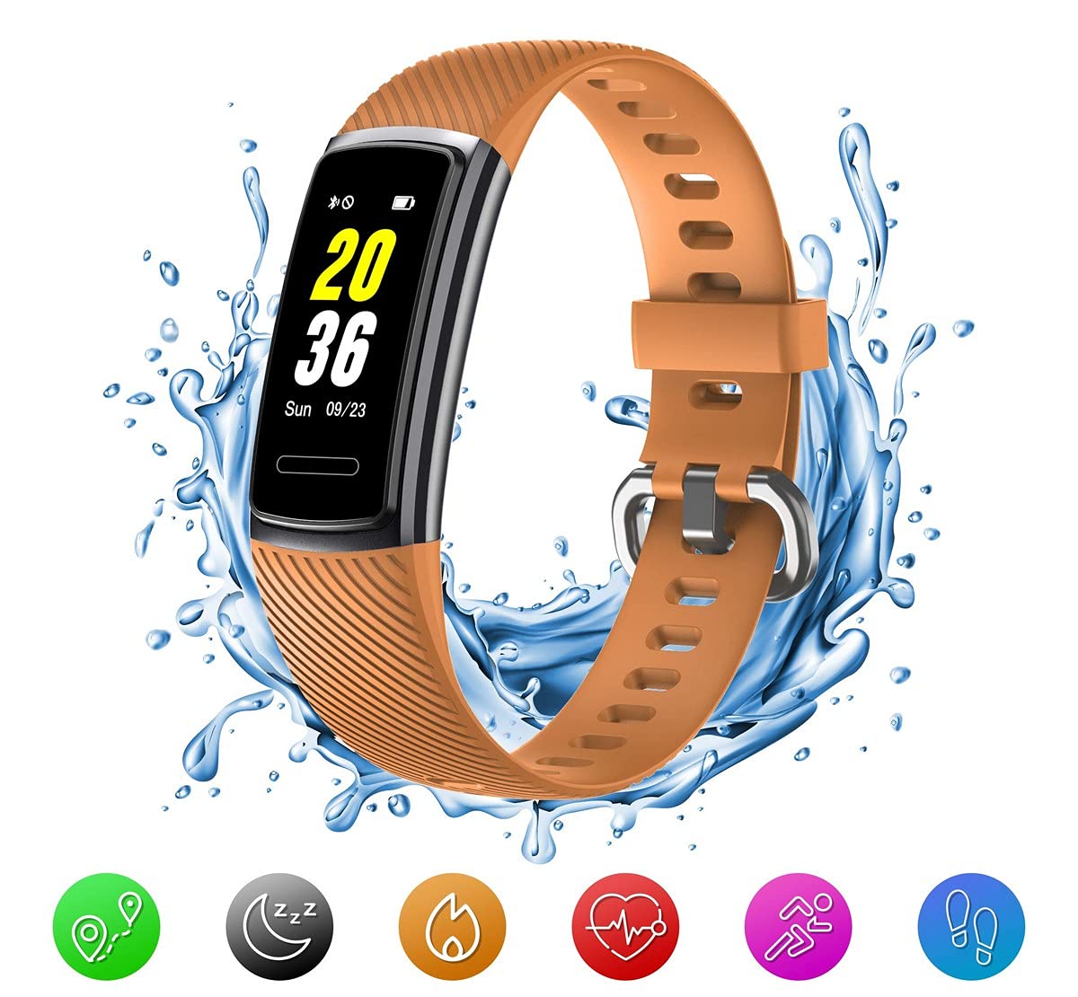 HealthyHerts INOV8 Galaxy A370 Water Resistant Bluetooth Activity Health & Fitness Tracker Watch - 14 sports options and Monitoring for Heart Rate, Sleep, Calorie, Step Counter/Pedometer. Orange