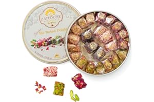 Zaitoune Turkish Delight Mix - 9 oz | Luxury Coatings of Pomegranate, Pistachio, Coconut, Kataifi & Rose | Authentic Lokum Sweet Assortment in a Beautiful Gift Tin | Handmade & Individually Wrapped