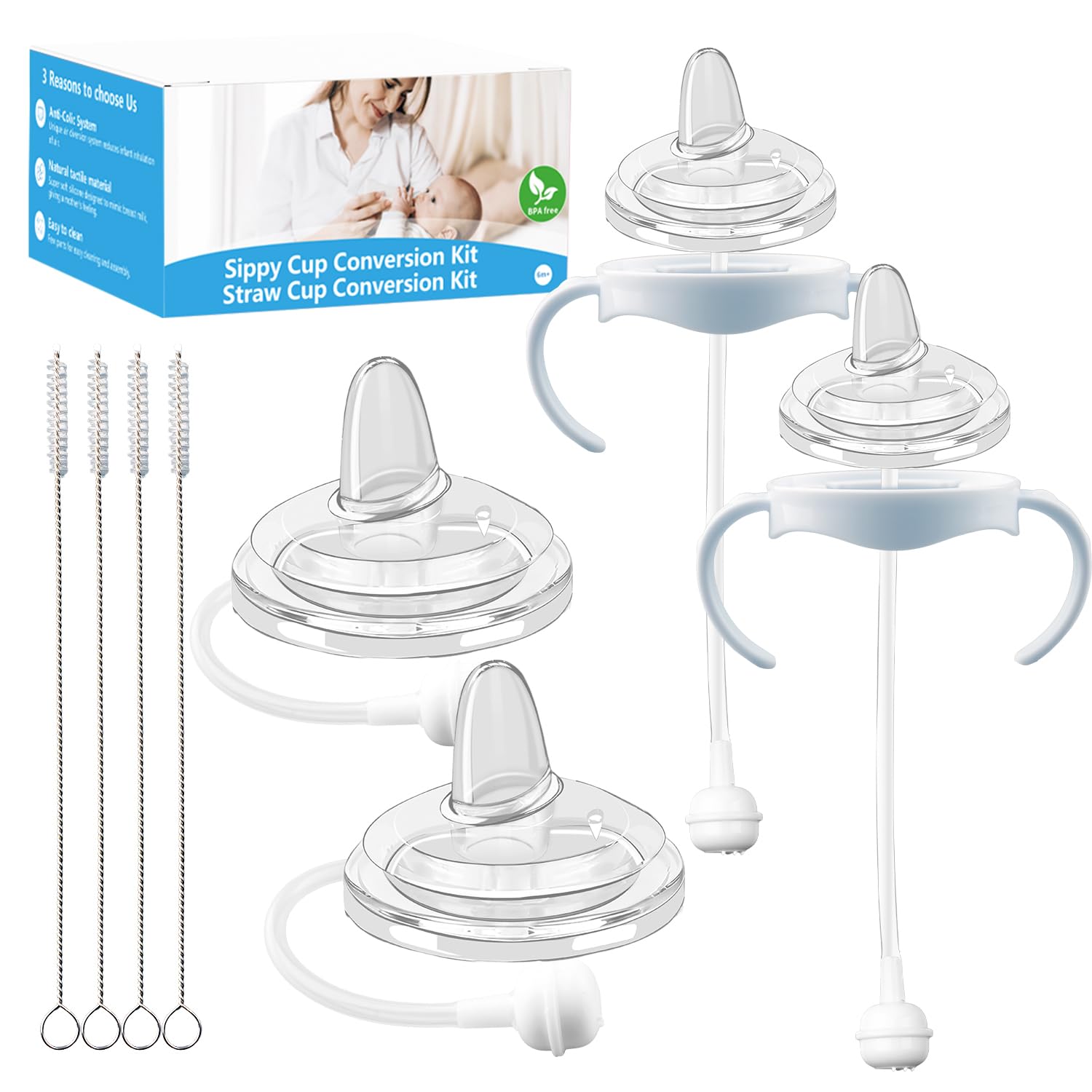 Photo 1 of ?Straw Cup Conversion Kit for Philips Avent Natural Baby Bottles,Toddler Transition Kit with 4 Soft Straw Nipple,2 Pack Bottle Handles and 4 Pack Weighted Straw, 4Pack Cleaning Brush (Model 3) ?