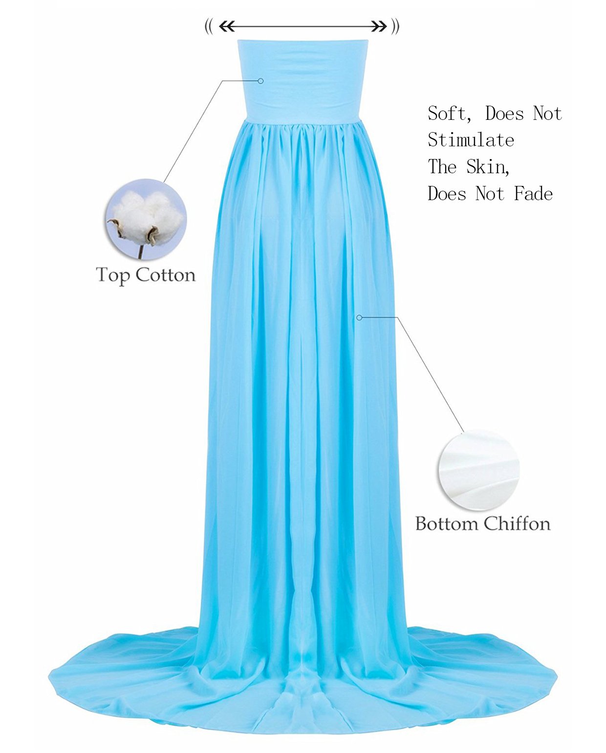 Gititlys Ruched Boob Tube Top Split Front Maxi Chiffon Maternity Photoshoot Dresses Sky Blue