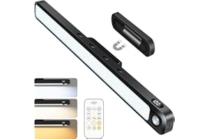 Ferswe 5W Motion Sensor LED Light Bar with Remote, 2500mAh Under Cabinet Lights with Battery Display,Eye-Friendly Mirror Lights Stick on, Rechargeable Light Bar for Cabinet, Closet, Bathroom and Desk