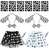 Mototo 14 Pieces Dalmatian Costume Set with Dog Ears Headband Bow Tie Tail Tutu Skirt and Black Irregular Felt Stickers for Adults Halloween Christmas Cosplay Costume Party DIY Decoration