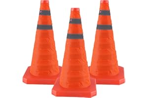 18 Inch 3 Pack Collapsible Traffic Safety Cones, Orange Cones with Reflective Collar, Portable Multipurpose Traffic Cones for