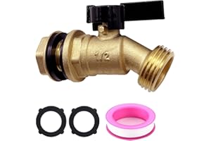 Brass Rain Barrel Spigot Kit, Lead‑Free Compliant 1/2" Inlet to 3/4" GHT Male Thread Outlet, Quarter‑Turn Ball Valve with Bul