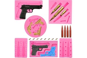 FMOACEN Gun Silicone Molds Bullet Silicone Molds Pistol Fondant Mold 3D Guns Shaped Molds For Cake Decorating Candy Chocolate DIY Polymer Clay, Desserts, Gummy, Crafting Projects, Cupcake Topper Decor(5 Pcs)