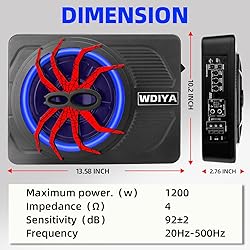 Upgraded 10" 1200W Slim Under Seat Powered Car