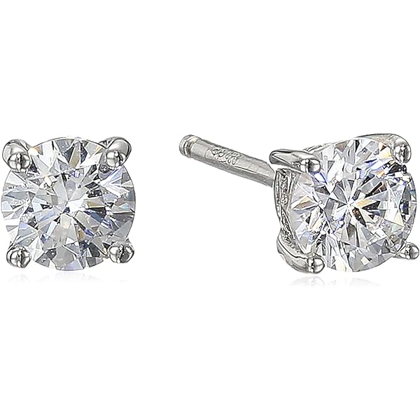 14K Solid Yellow Gold 6mm Ball Stud Earrings With Rhinestones