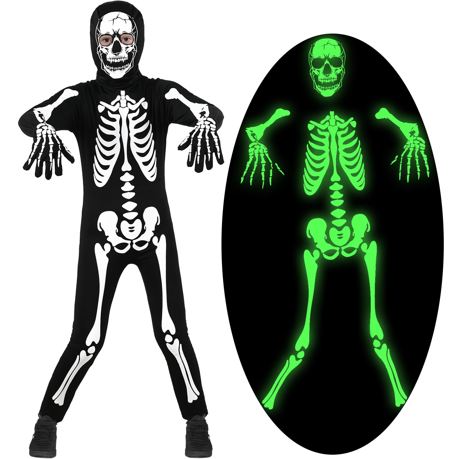 Photo 1 of SIZGAROOT Skeleton Costume Kids Boys Scary Halloween Glow in the Dark Skeleton Costume (10-12 Years)
