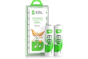 EBL 8 Pack AA Rechargeable Batteries 1.2V 2500mAh High Performance Pre-Charged AA Batteries