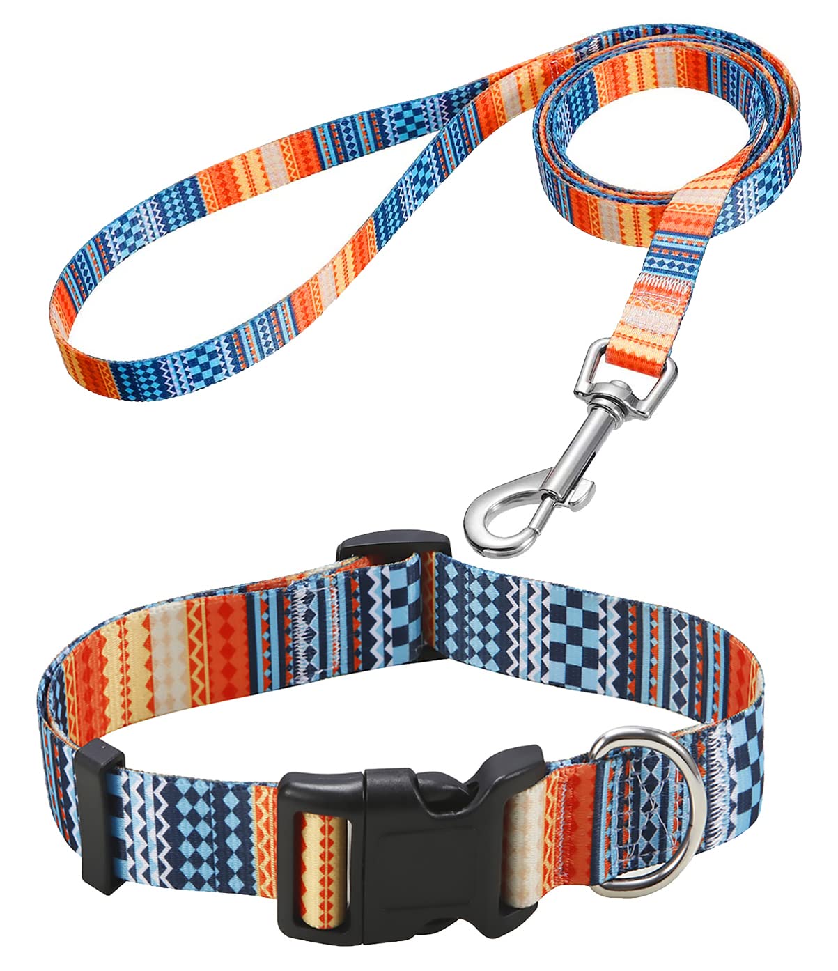 Mihqy Dog Collar and Lead Set with Bohemia Floral Tribal Geometric Patterns - Soft Ethnic Style Collar Adjustable for Small Medium Large Dogs(Bohemian Orange Set,L) — image 1