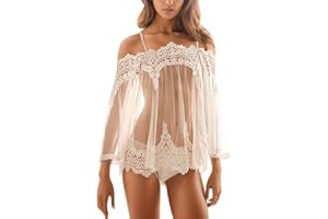 Zzalalana Bride Lingerie Wedding Sets, Womens Sexy Naughty Bridal Roleplay Lingerie Sheer Mesh Tops and Bikini Panty Outfits