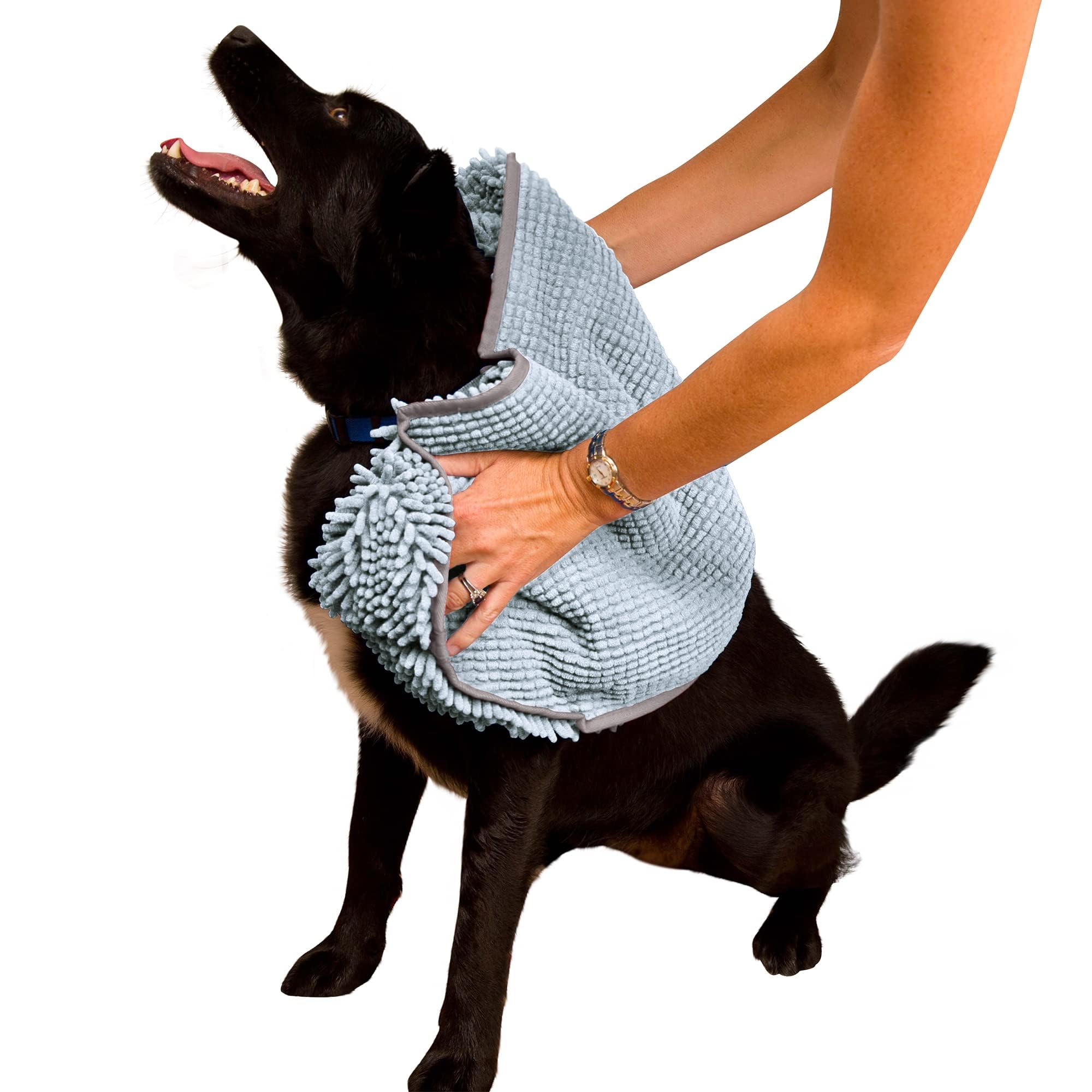Soggy doggy Super Shammy Grey One Size 31-inch x 14-inch Microfiber Chenille Dog Towel with Hand Pockets