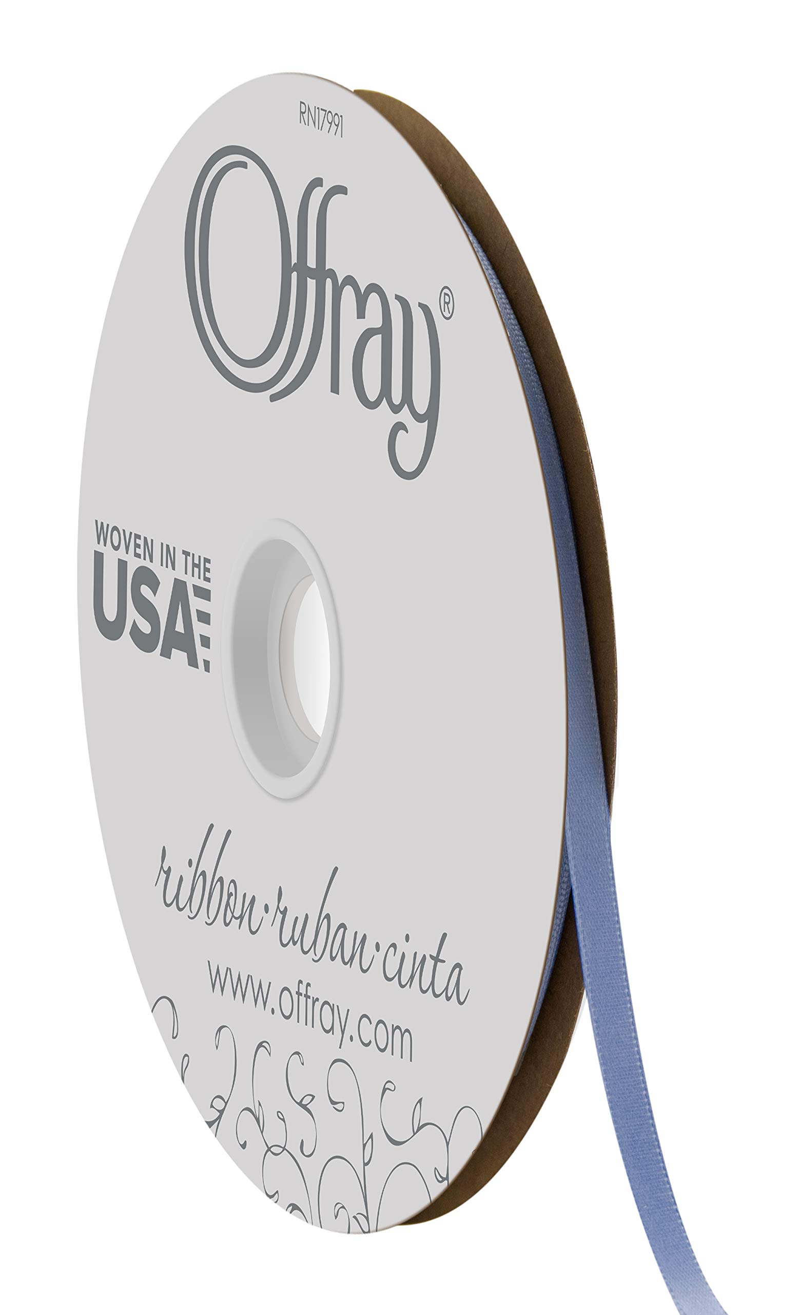 BERWICK Offray 1/4" Wide Double Face Satin Ribbon, 100 Yards, True Blue