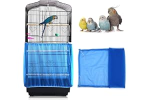 Daoeny Universal Bird Cage Cover, Adjustable Seed Feather Catcher, Soft Airy Nylon Mesh Parrot Net, Birdcage Cover Skirt Sheer Guard for Round Square Cages (Blue)