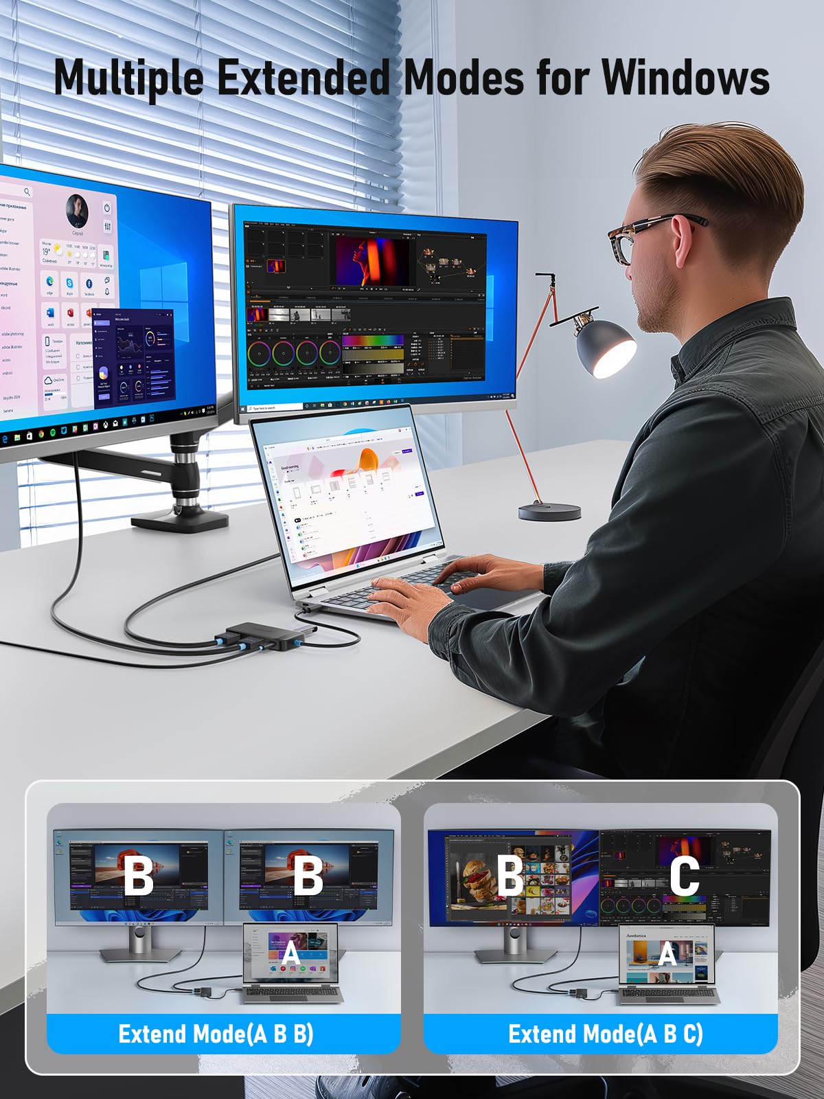 Docking Station USB C Hub Dual HDMI, 2026 Upgrade Lemorele USB C Dock 2*HDMI Adapter 4K, 3 USB 3.0/2.0, PD 100W für Windows, MacBook, Dell, HP, Surface 7