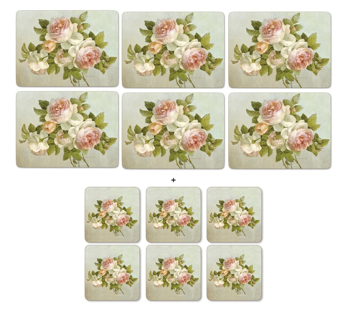 Pimpernel Antique Roses, 6 Placemats + 6 Coasters