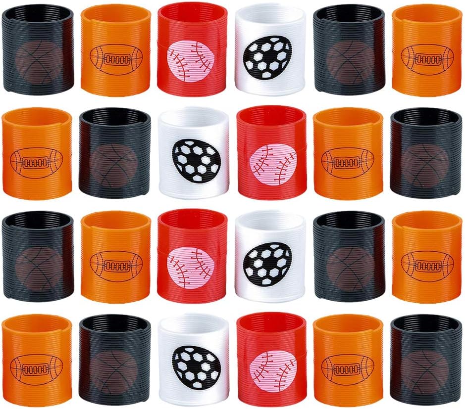 Kicko Plastic Coil Spring - 24 Pack - 1.38 Inch Sports Design Spirals in Assorted Colors for Toy Collection, Class Rewards, Playtime Activity, Classic Gift, Coach Prize