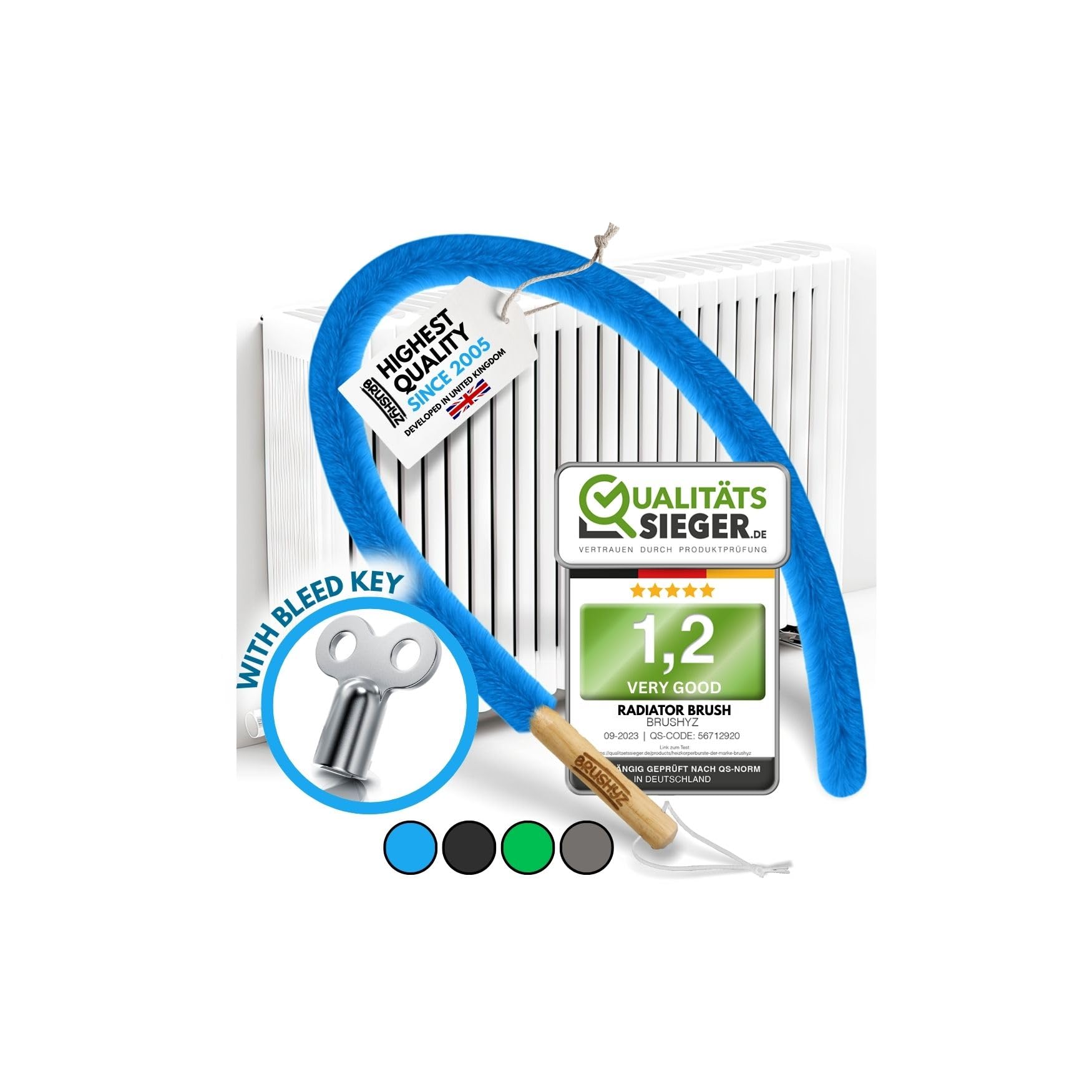 BRUSHYZ Radiator Cleaner Brush 115cm I Flexible Scratch-Free Slim Radiator Brushes for Cleaning I Soft Polyester I Radiator Duster Brush Long Thin & Washable I Fits 99% of Gridded & Non-Gridded Heater