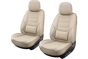 hoozoom Leather Front Car Seat Covers Breathable Seat Covers Waterproof Seat Protectors Universal Fit for Most Automotive Cars SUV Trucks Van (Beige, Front Pair)